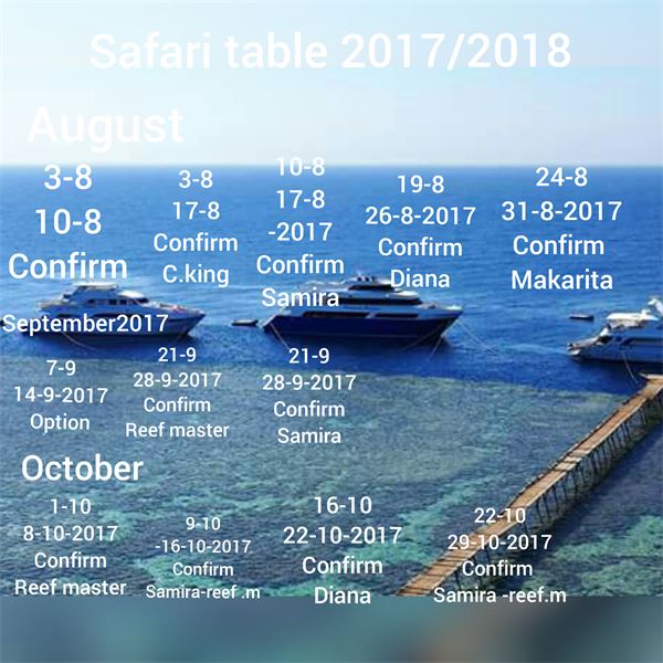 Our safari table for dates tours 2017